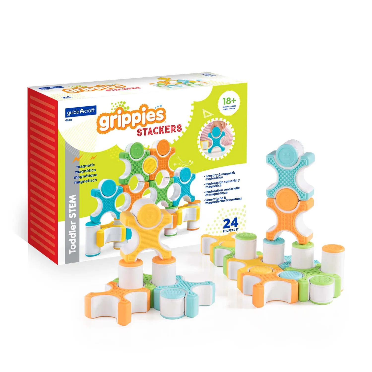 Guidecraft Grippies Stackers magneetspeelgoed 16-delig stapelen