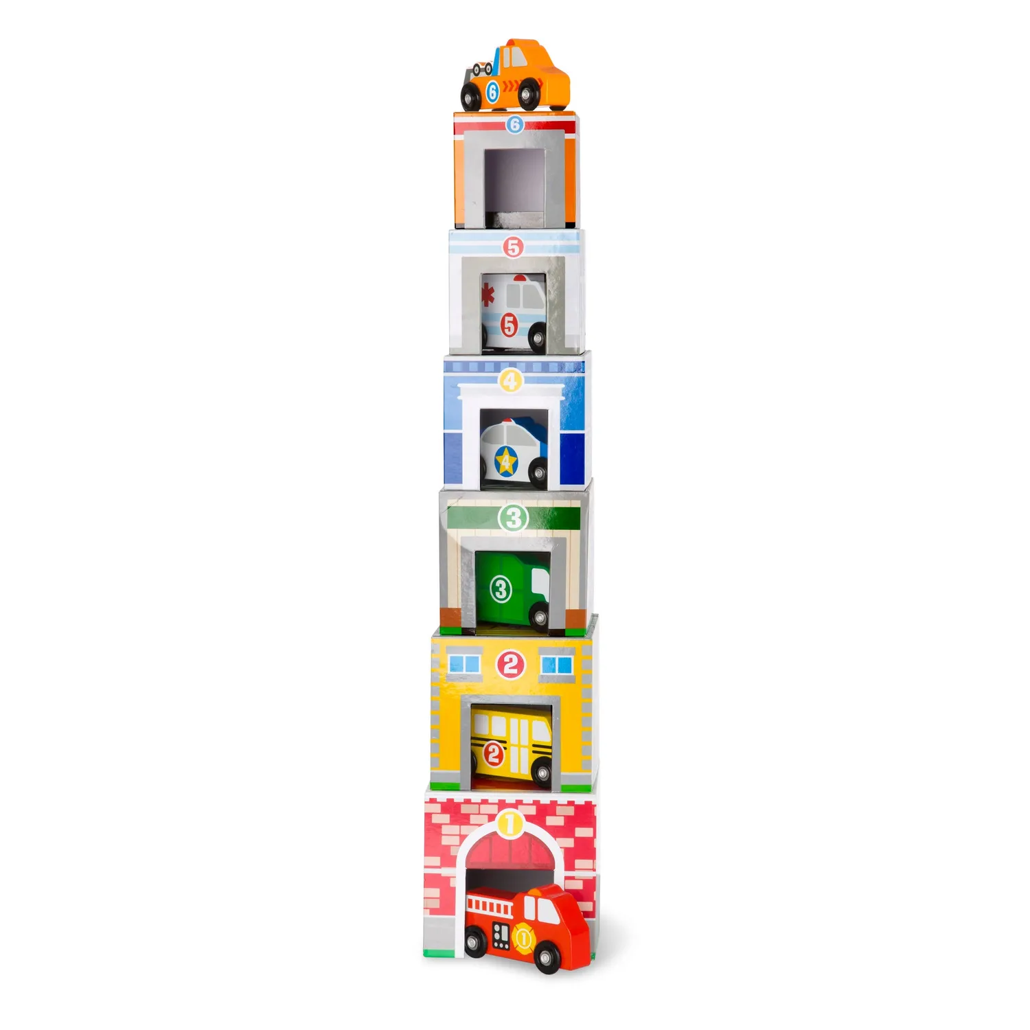 Melissa & Doug Nesting Sorting stapelblokken 6 voertuigen hout