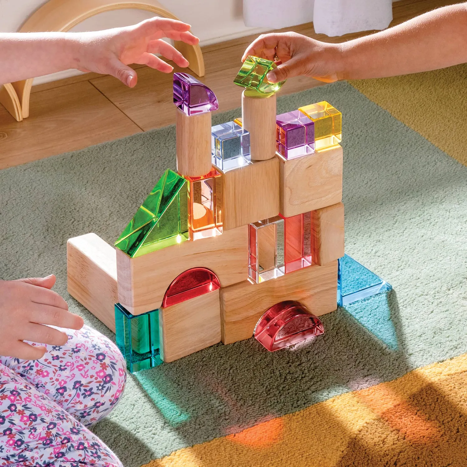 Guidecraft Acrylic Rainbow Unit Blocks Foundation Set bouwblokken 16-delig