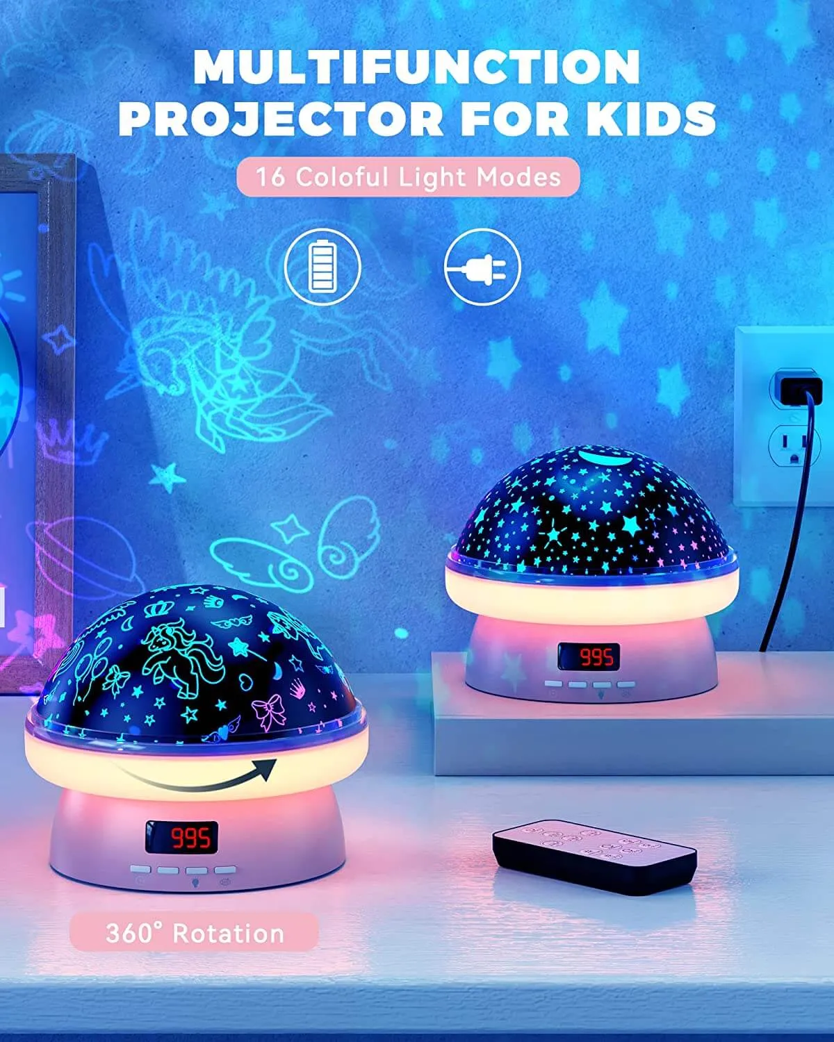 KOKODI Starry Dinosaur nachtlampje projector blauw