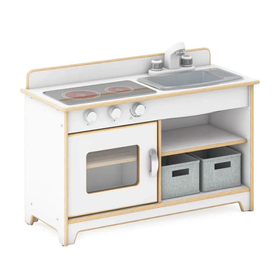Guidecraft EdQ fornuis speelkeuken wit met spoelbak en oven