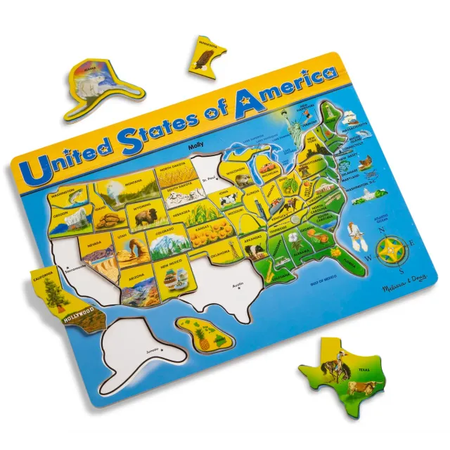 Melissa & Doug USA Kaart houten puzzel 45 stukjes