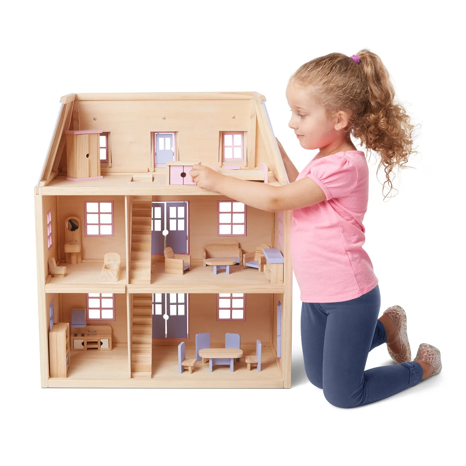 Melissa & Doug Multi-Level houten poppenhuis 3 verdiepingen