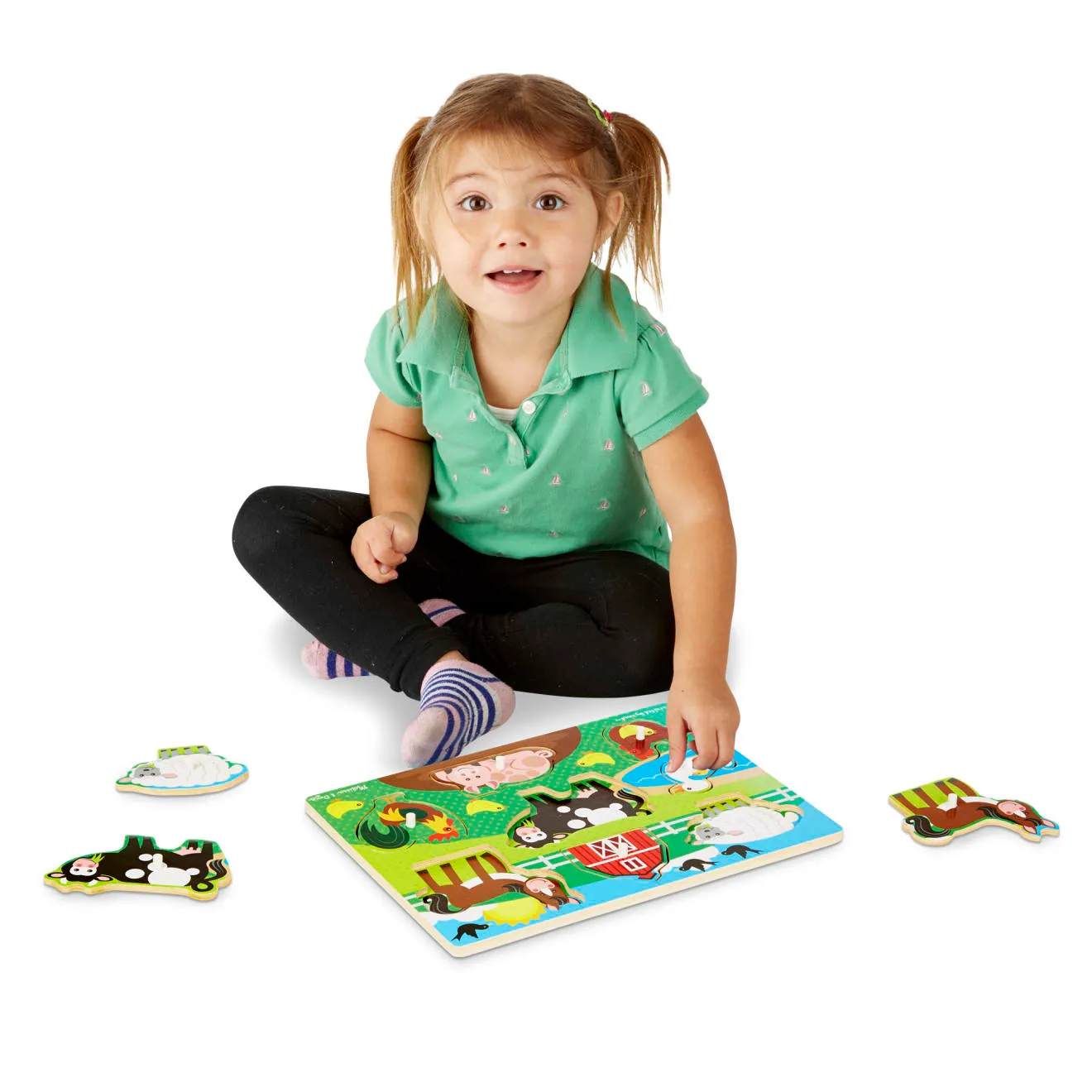 Melissa & Doug Farm Peg Puzzle houten puzzel 8 stukjes boerderij