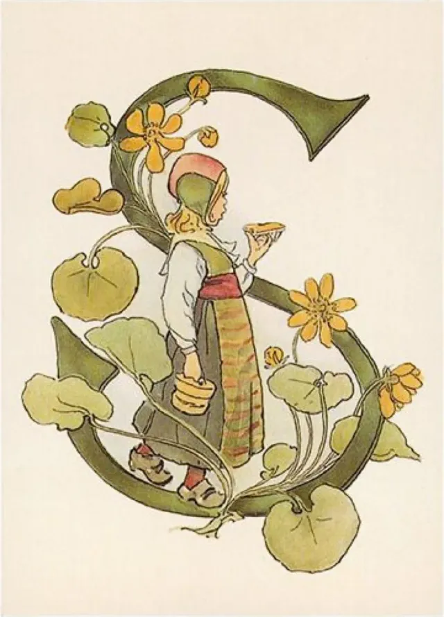 Ginger Fairy Ottilia Adelborg S kaart bloemenalfabet 10,5x15
