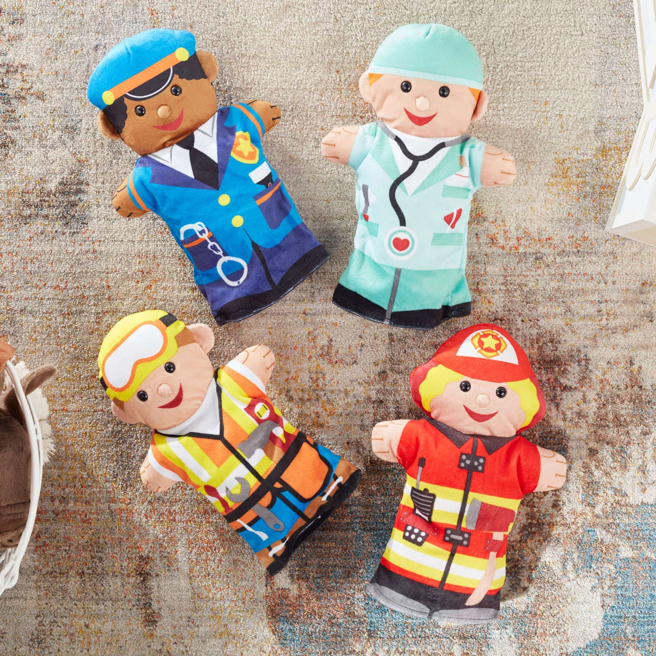 Melissa & Doug Jolly Helpers handpoppen set 4 stuks beroepen