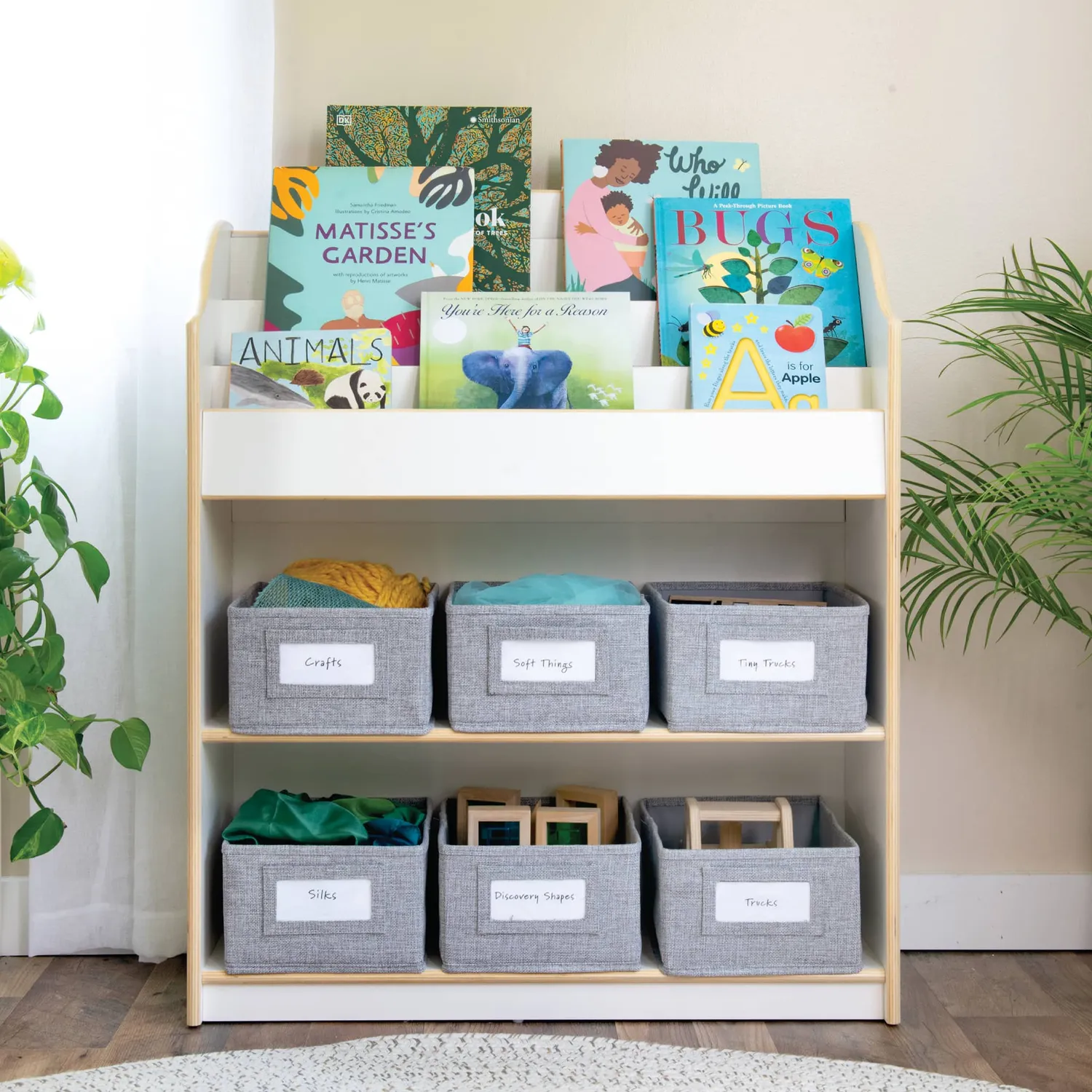 Guidecraft EdQ Book and Bin Browser boekenkast met bakken wit