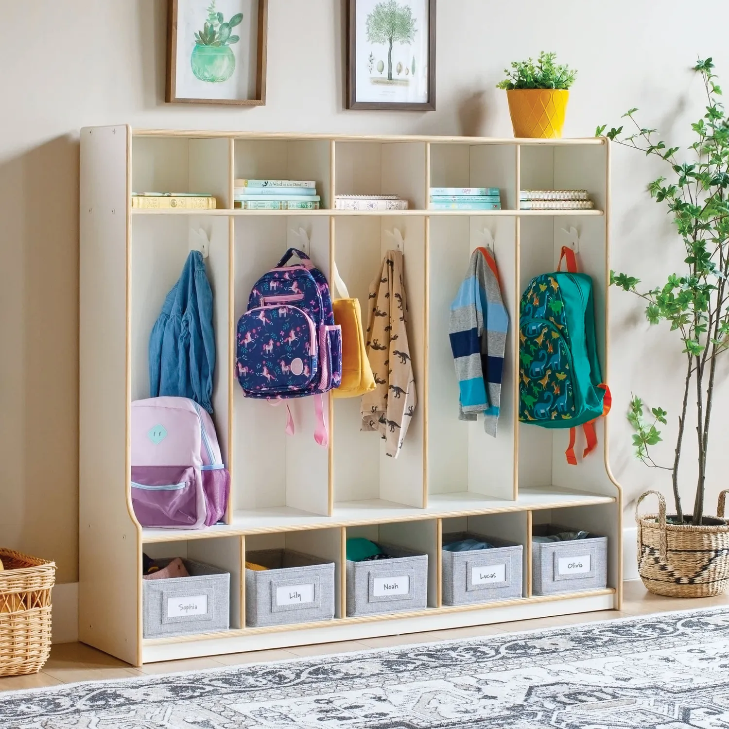 Guidecraft EdQ 5-Section Locker kapstokbank naturel