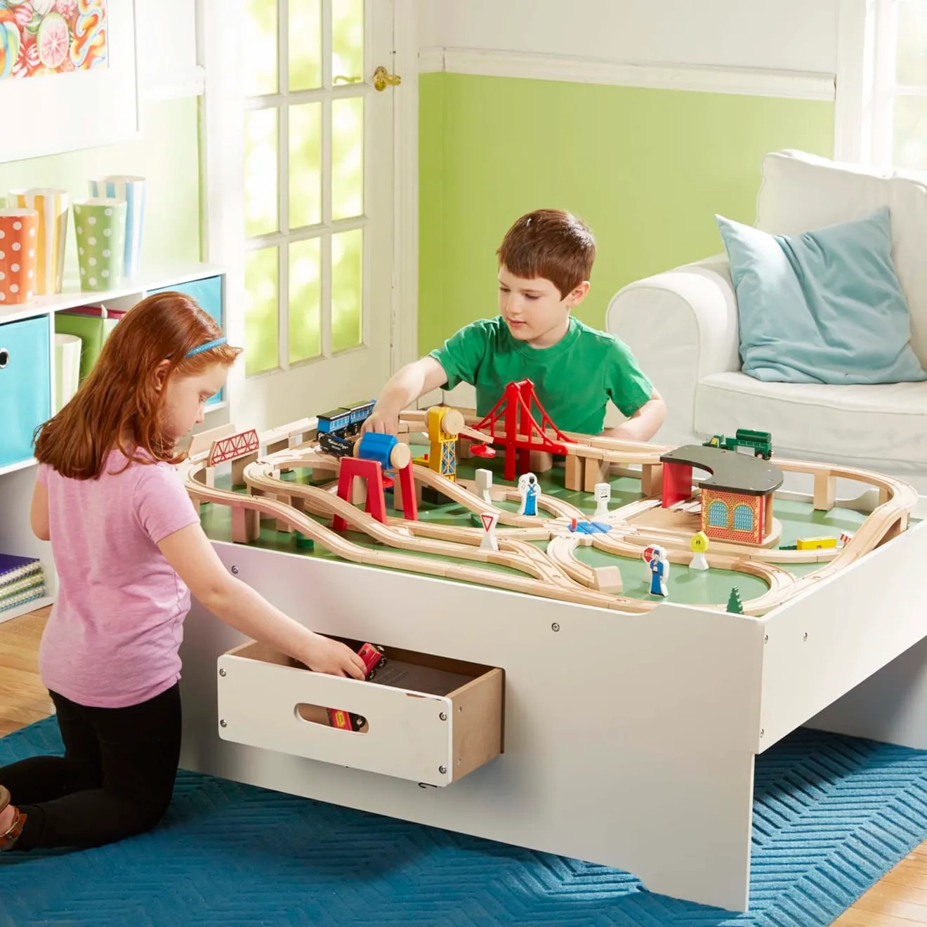Melissa & Doug Multi-Activity houten treintafel met lade