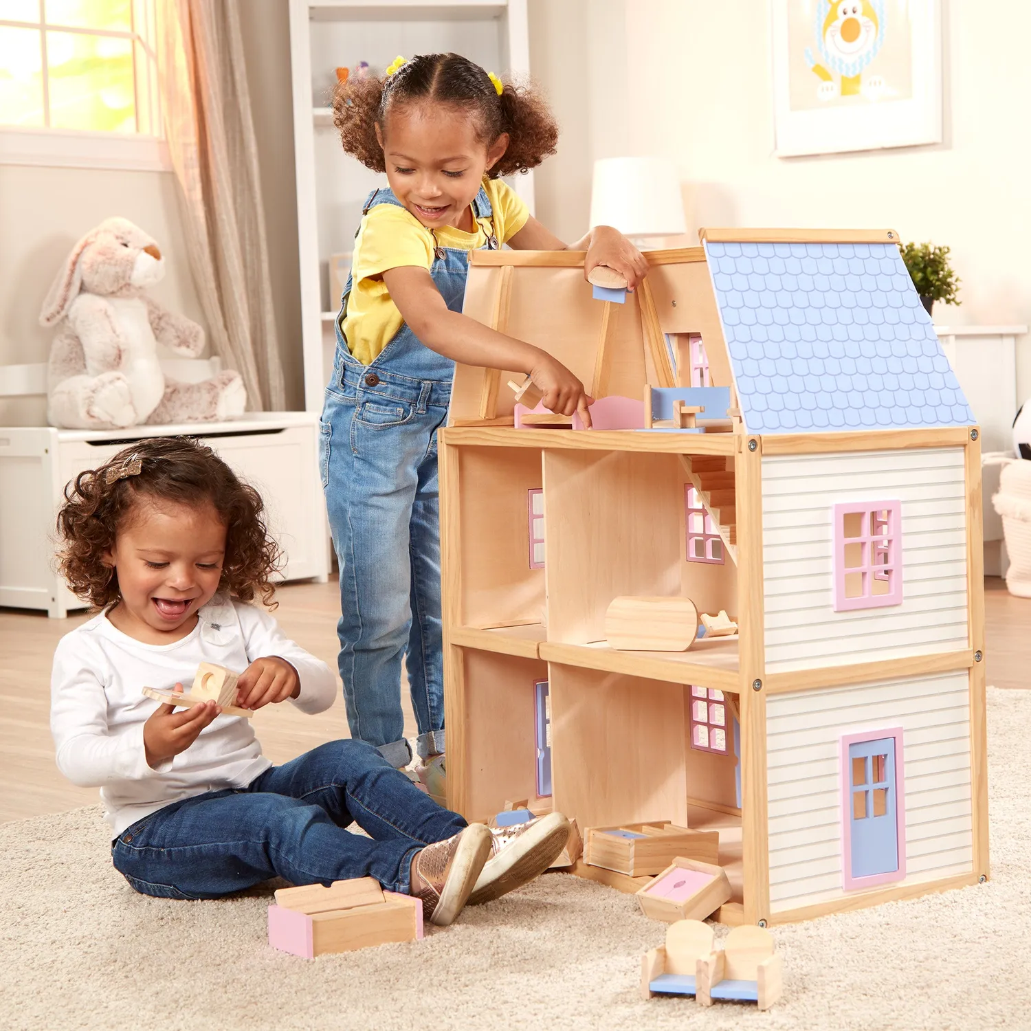 Melissa & Doug Multi-Level houten poppenhuis 3 verdiepingen