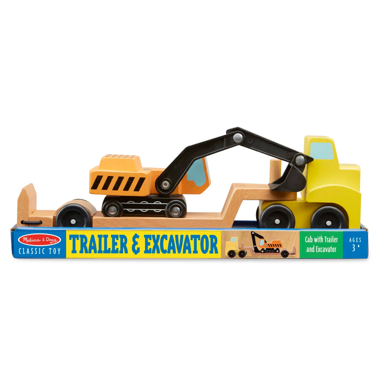 Melissa & Doug Trailer & Excavator houten voertuigen 3-delig bouwplaats