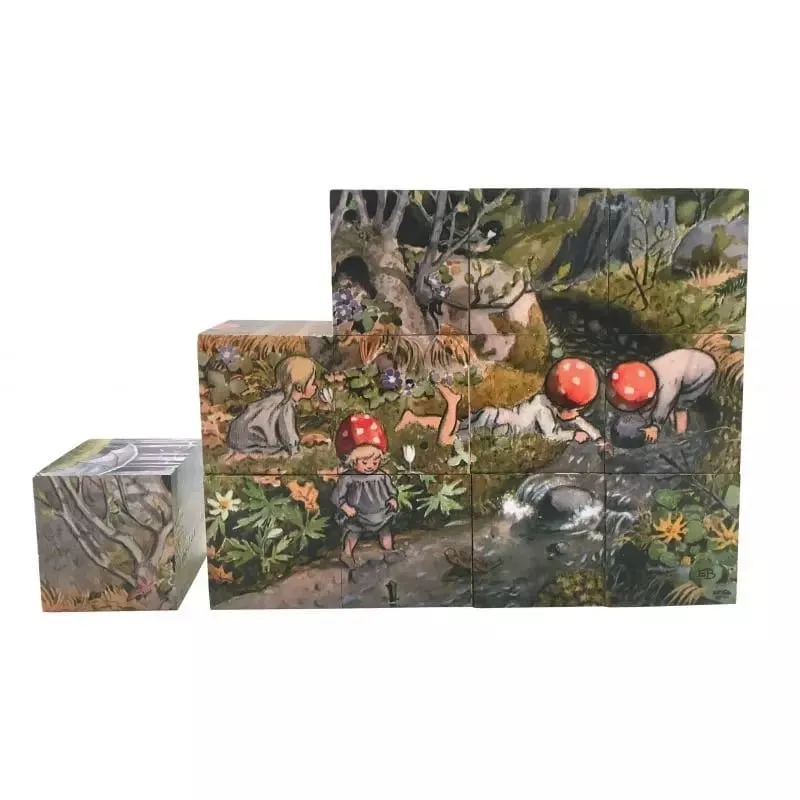 Elsa Beskow Kabouterkinderen kubuspuzzel hout 12 blokjes