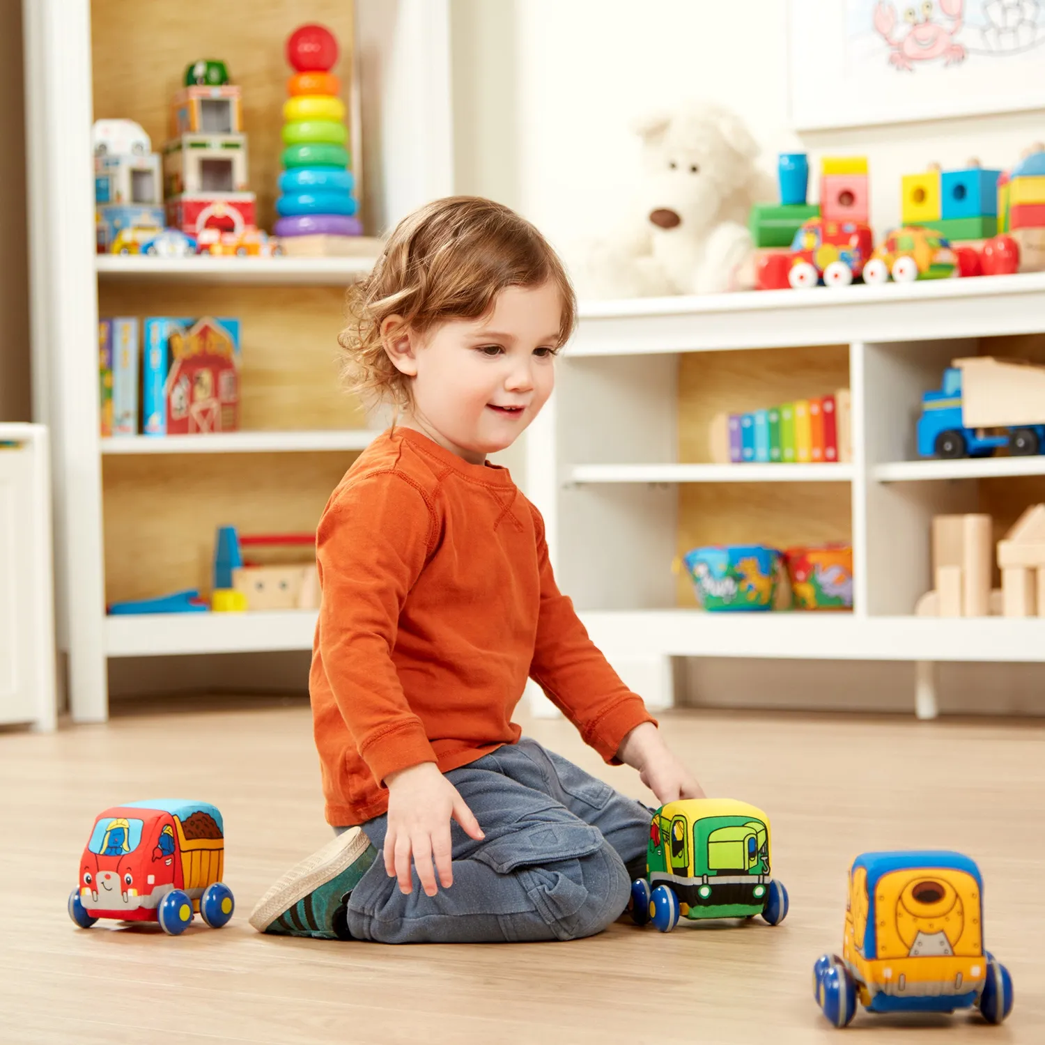 Melissa & Doug K's Kids pull-back bouwvoertuigen knuffel 4 stuks zacht