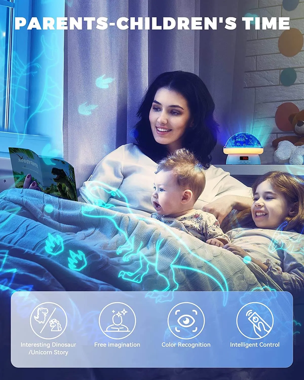 KOKODI Starry Dinosaur nachtlampje projector blauw
