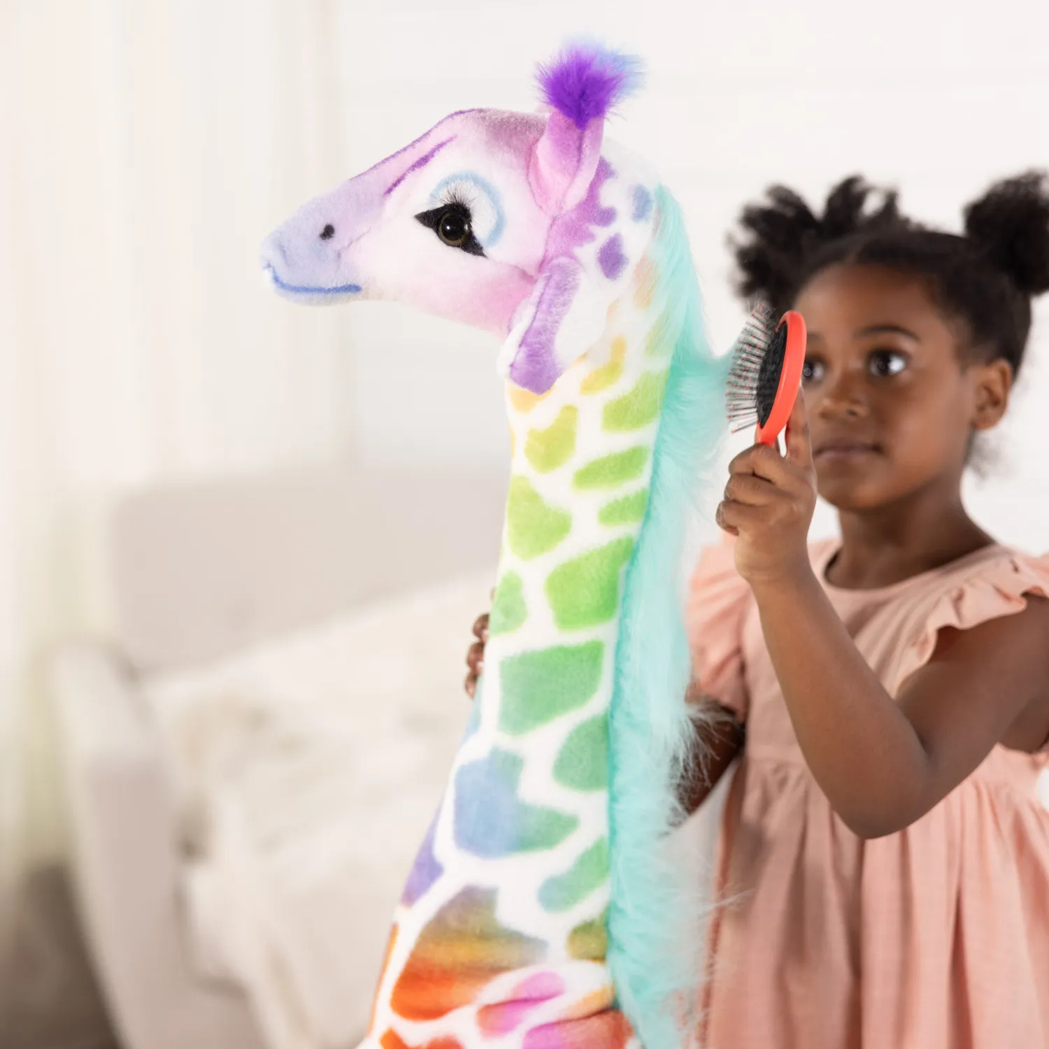 Melissa & Doug Rainbow Giraffe knuffel 120 cm regenboog