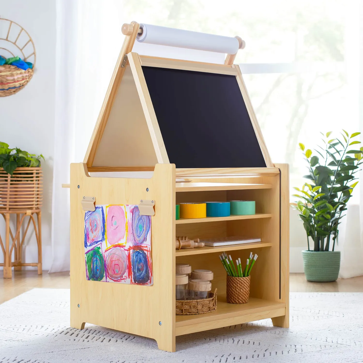 Guidecraft Kids Desk to Easel Art Cart tekentafel naturel 24 inch