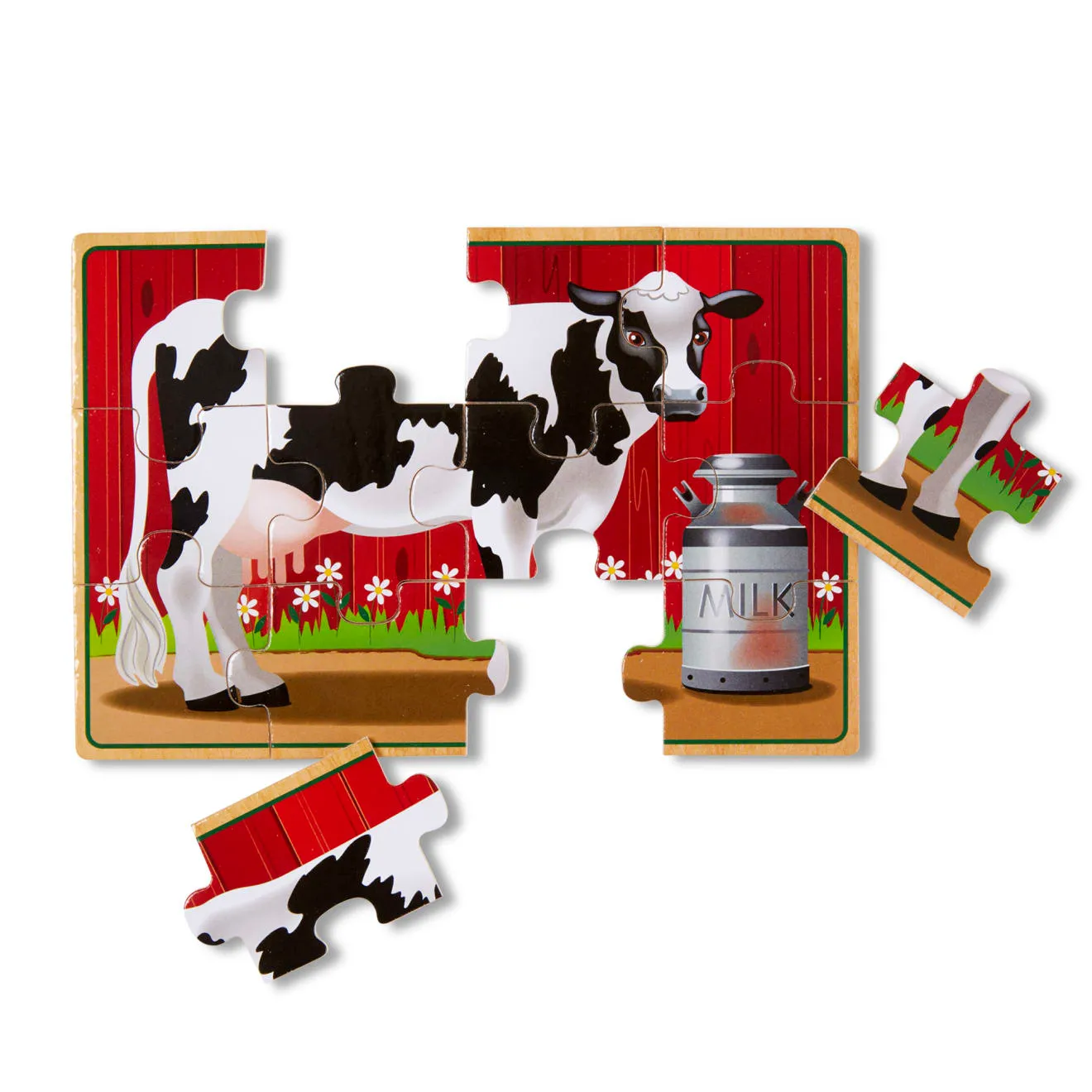 Melissa & Doug boerderijdieren puzzelset hout 4x12 stukjes