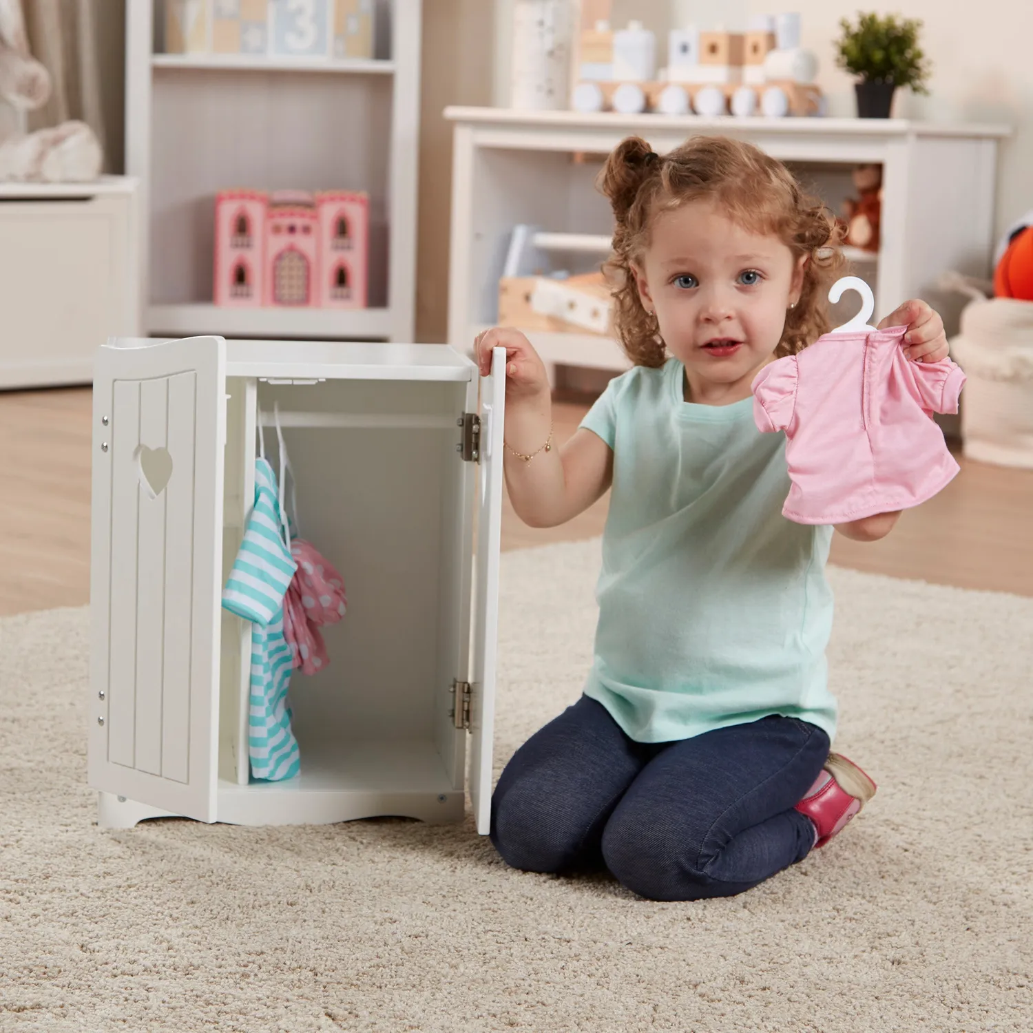 Melissa & Doug Mine to Love poppenkledingkast hout wit