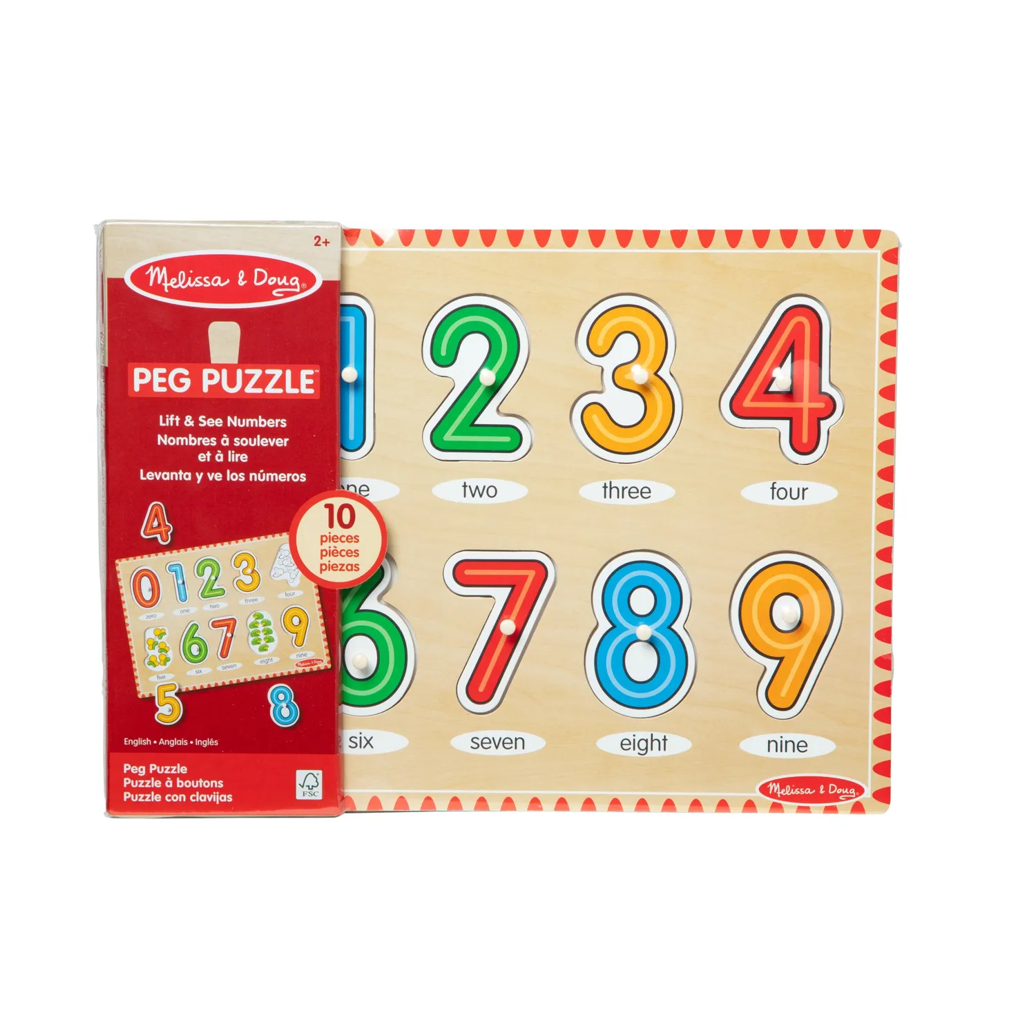 Melissa & Doug Lift & See Numbers nopjespuzzel 10 stukjes hout