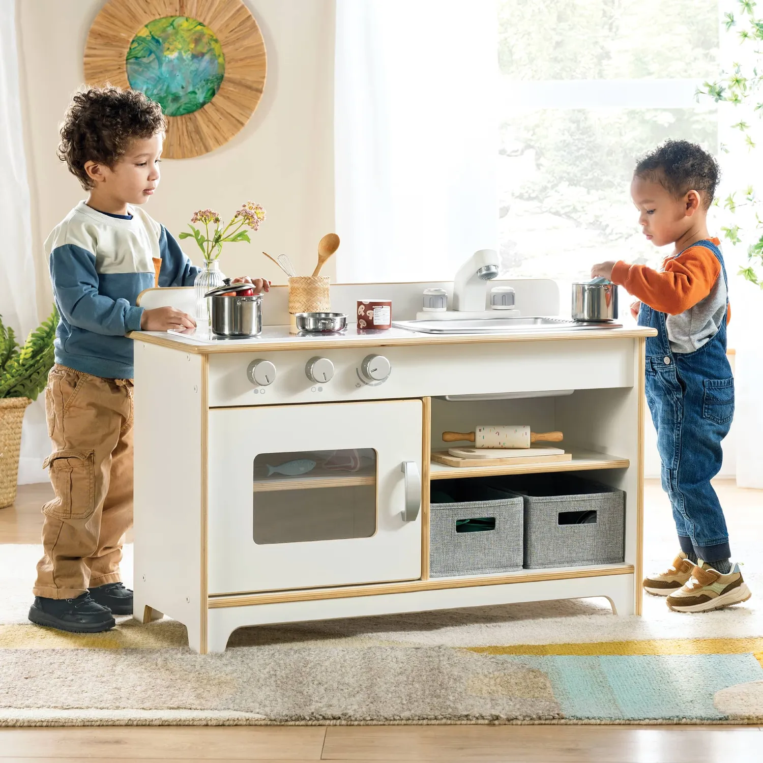 Guidecraft EdQ fornuis speelkeuken wit met spoelbak en oven