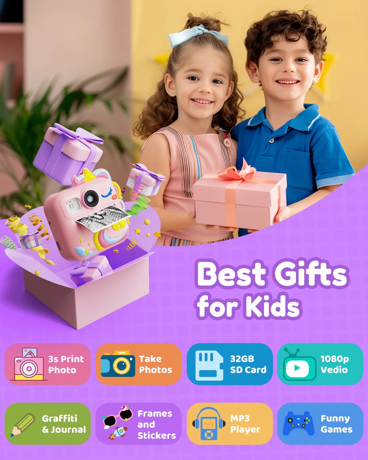 KOKODI Kids Instant Print Camera kindercamera roze