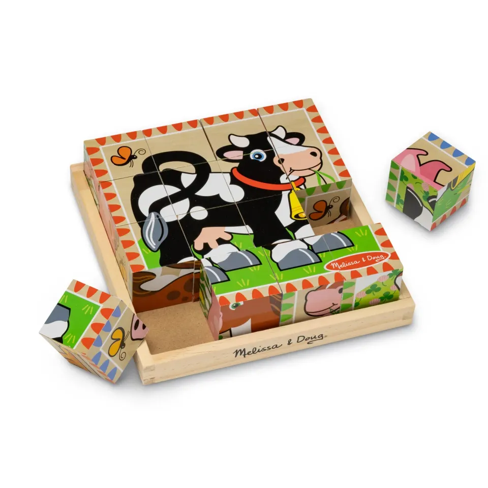 Melissa & Doug Farm Cube houten blokpuzzel 16 stukjes