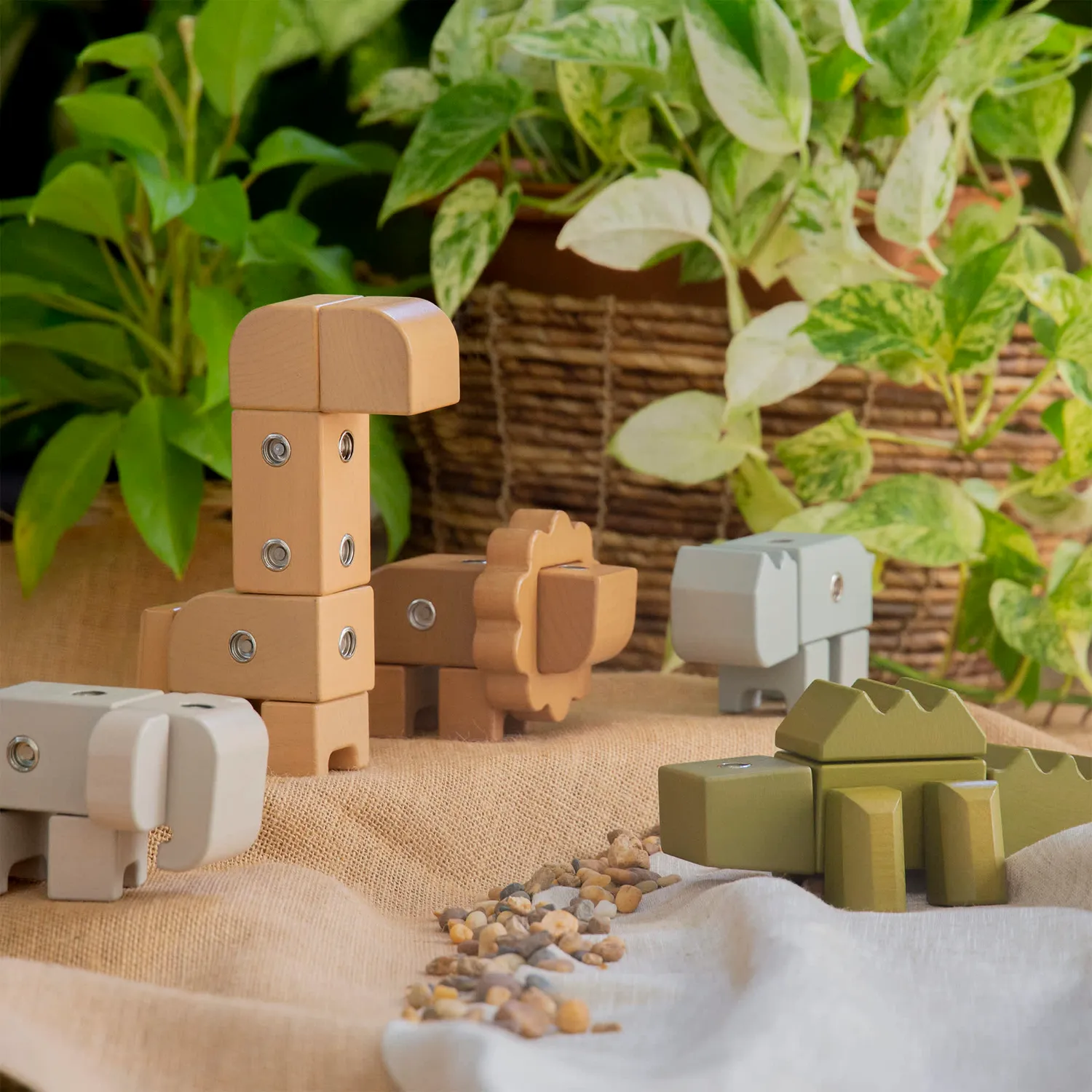 Guidecraft Snap Block Animals bouwblokken 33-delig hout