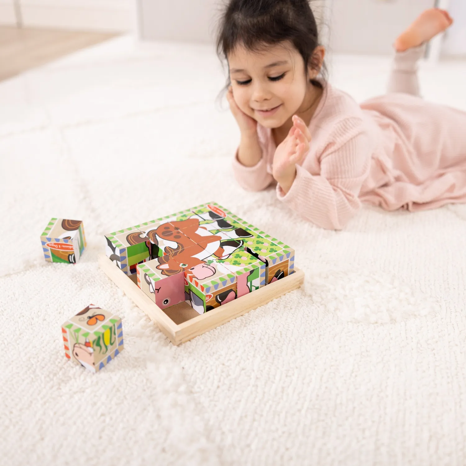 Melissa & Doug Farm Cube houten blokpuzzel 16 stukjes