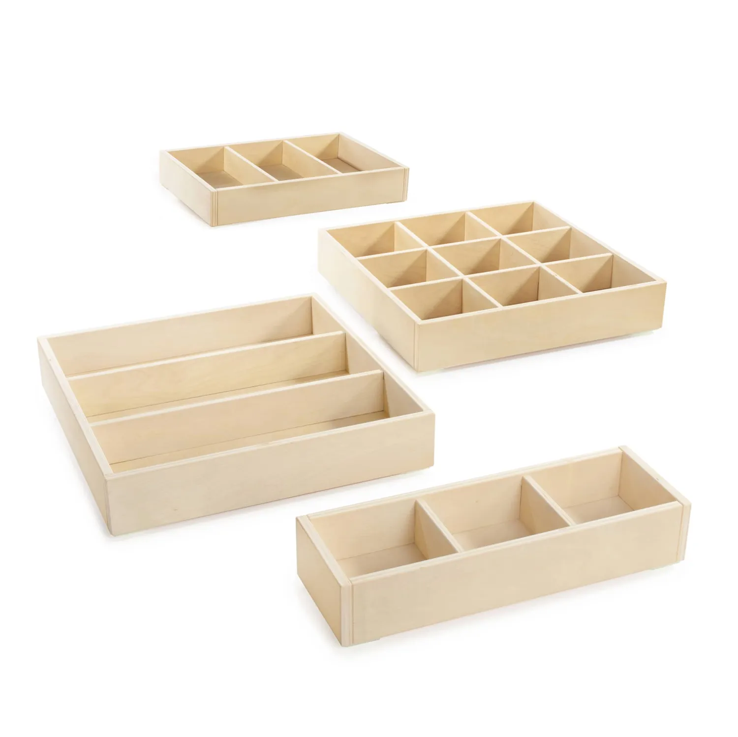 Guidecraft Loose Parts stapelbare houten trays set van 4