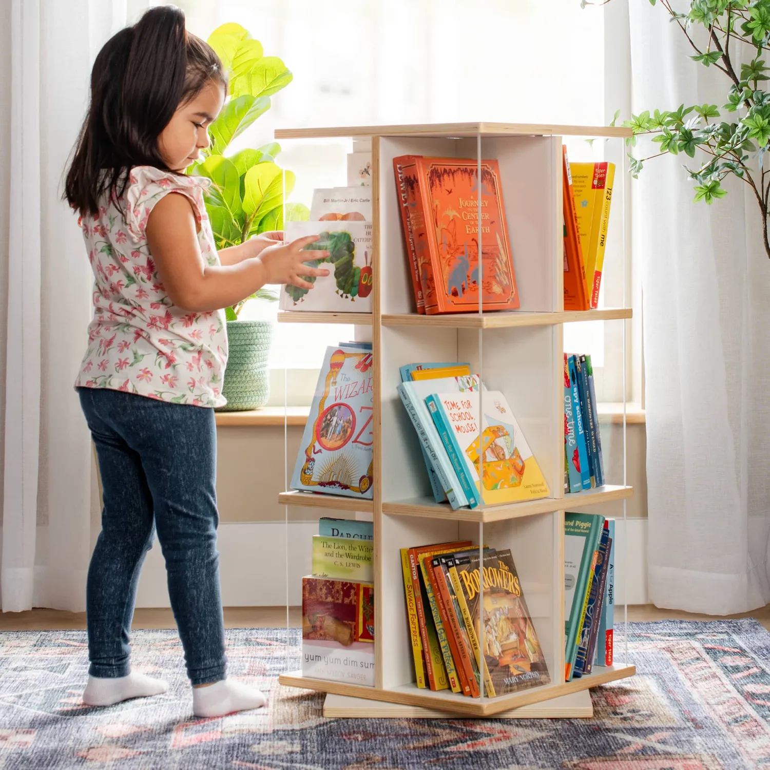 Guidecraft EdQ Rotating Book Display 3 Tier boekenrek naturel berkenhout