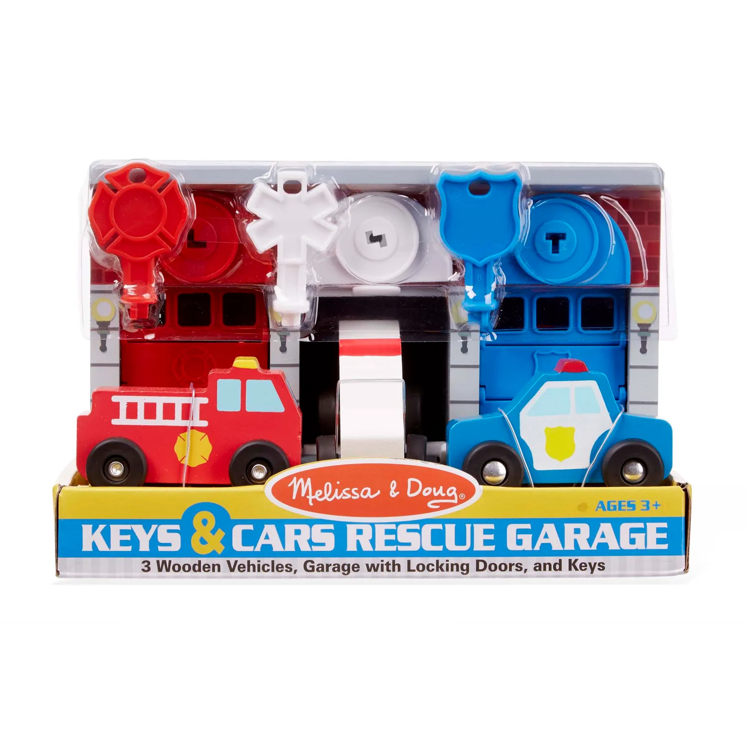 Melissa & Doug Keys Cars Rescue Garage speelgoedgarage 3 autos