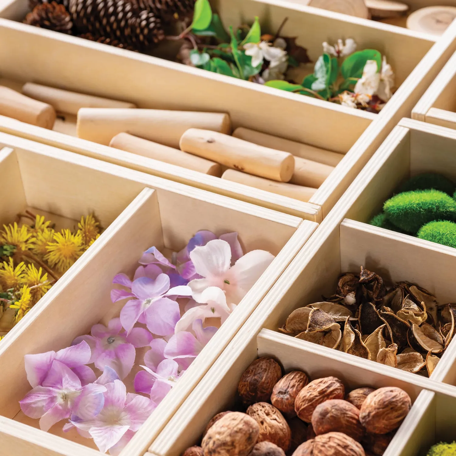 Guidecraft Loose Parts stapelbare houten trays set van 4