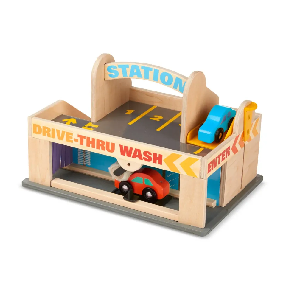 Melissa & Doug Service Station Parkeergarage houten met auto’s