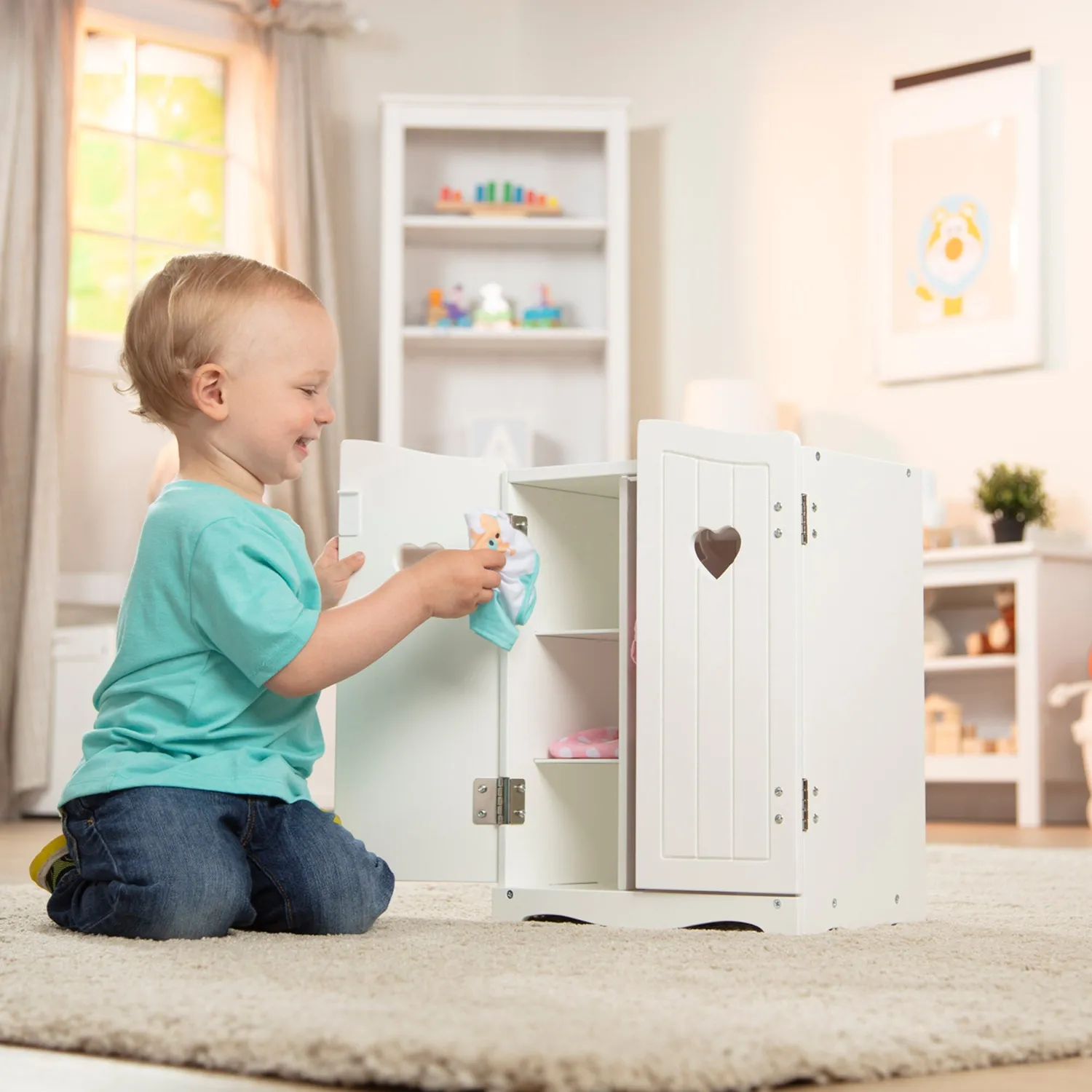 Melissa & Doug Mine to Love poppenkledingkast hout wit