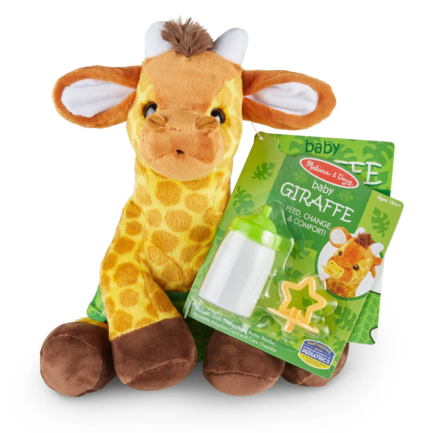 Melissa & Doug Baby Giraffe knuffel pluche 28 cm met flesje