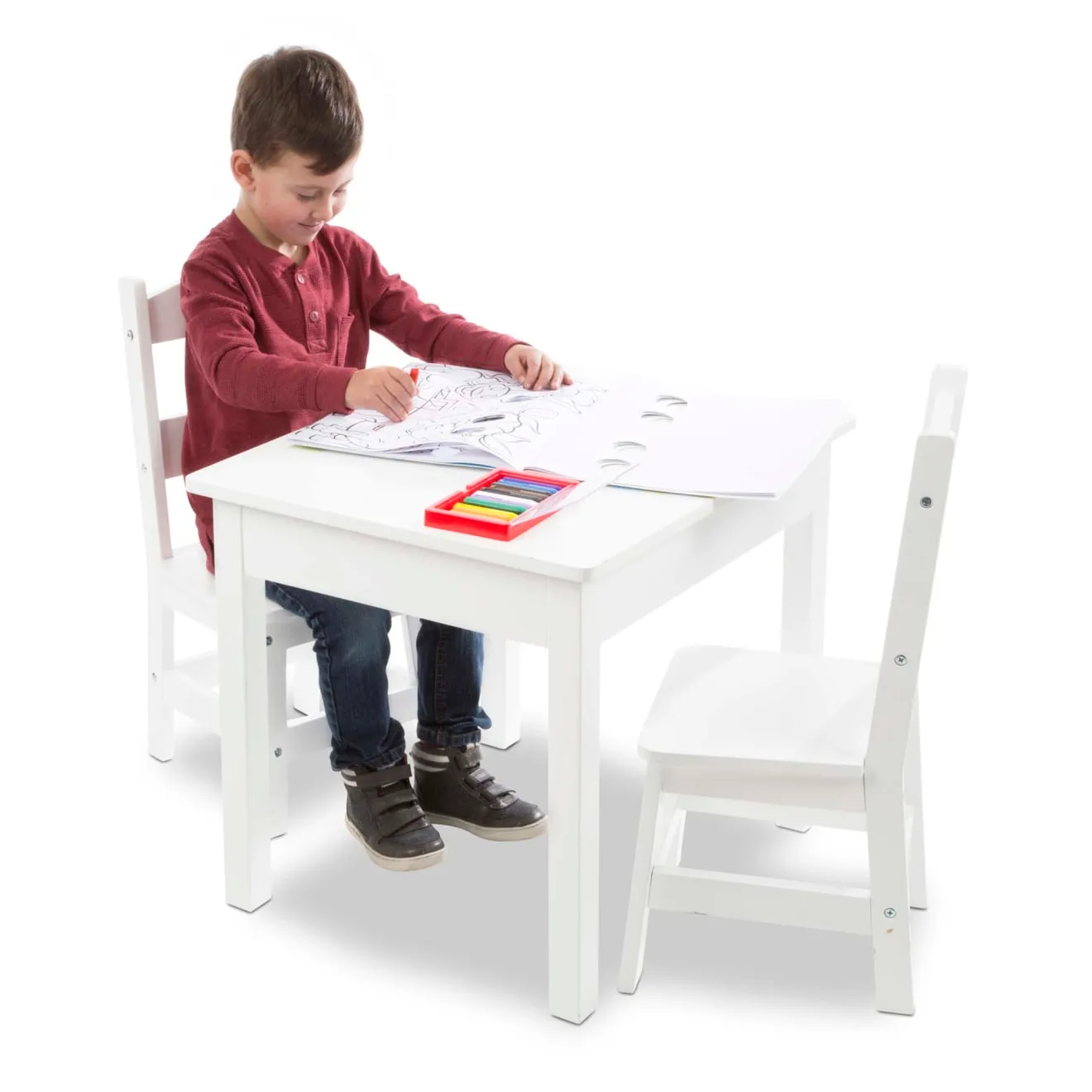 Melissa & Doug Wooden Table kindertafel wit met 2 stoelen
