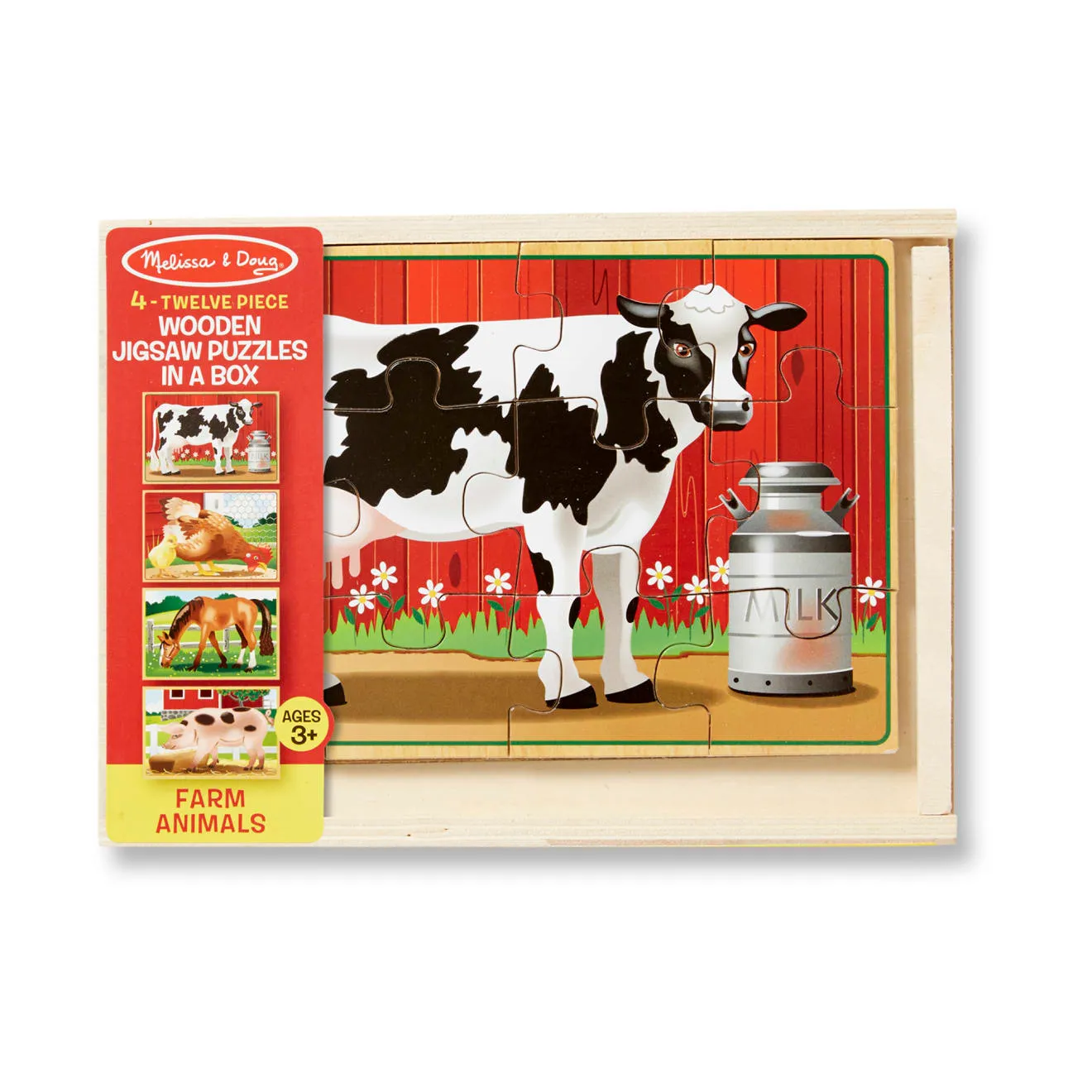 Melissa & Doug boerderijdieren puzzelset hout 4x12 stukjes