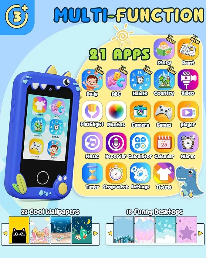 KOKODI Smart Phone speelgoedtelefoon blauw dino 4 inch