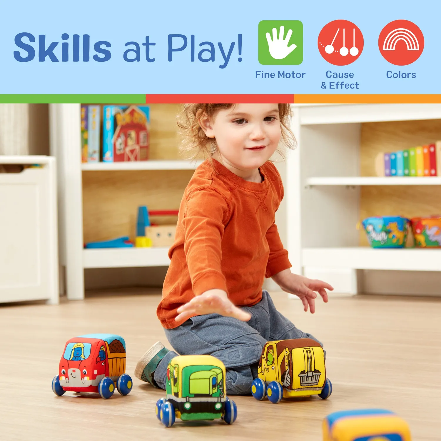 Melissa & Doug K's Kids pull-back bouwvoertuigen knuffel 4 stuks zacht