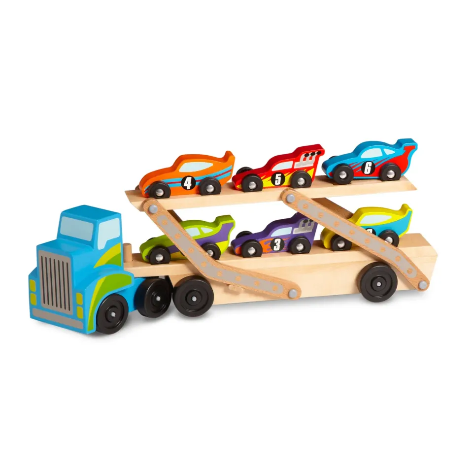 Melissa & Doug Mega Race Car Carrier autotransporter 6 autos