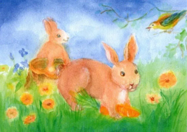 Ginger Fairy Dorothea Schmidt Spielende Hasen kaart 10x15