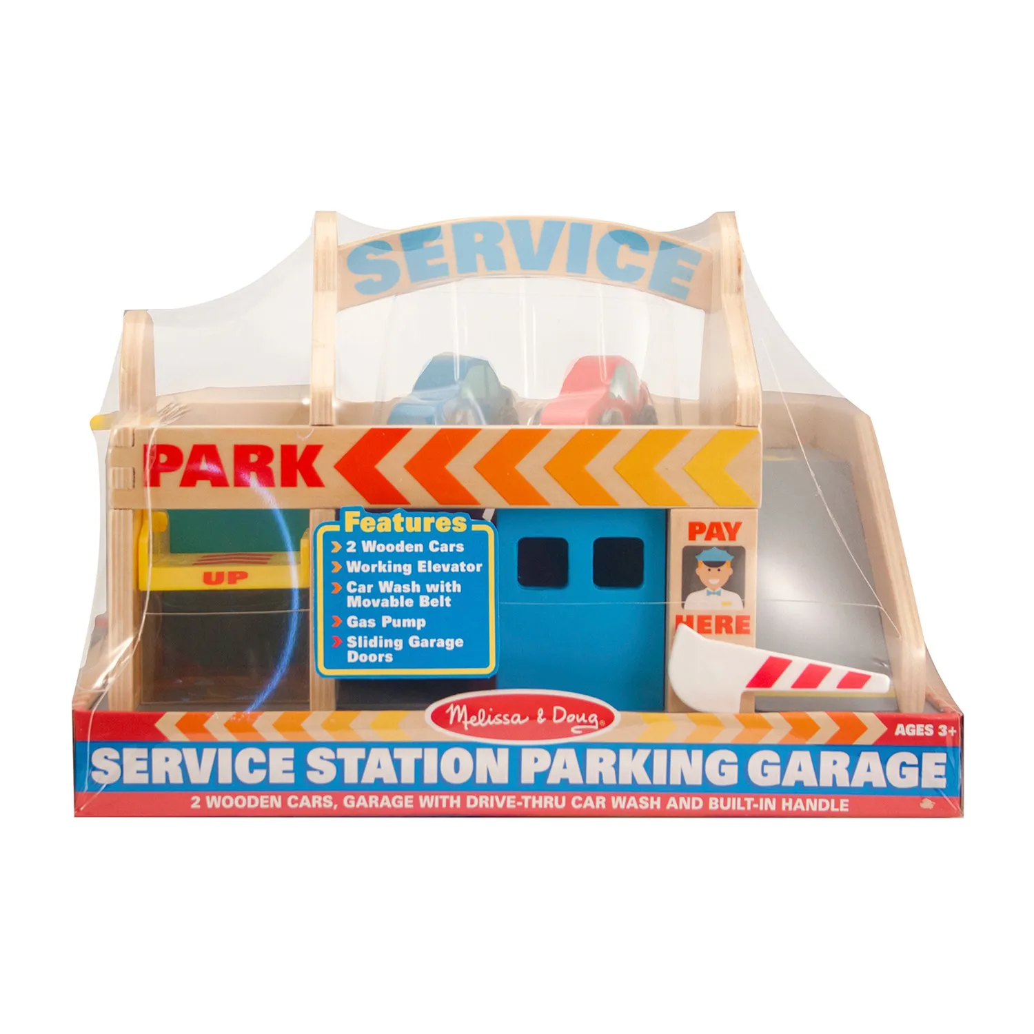 Melissa & Doug Service Station Parkeergarage houten met auto’s