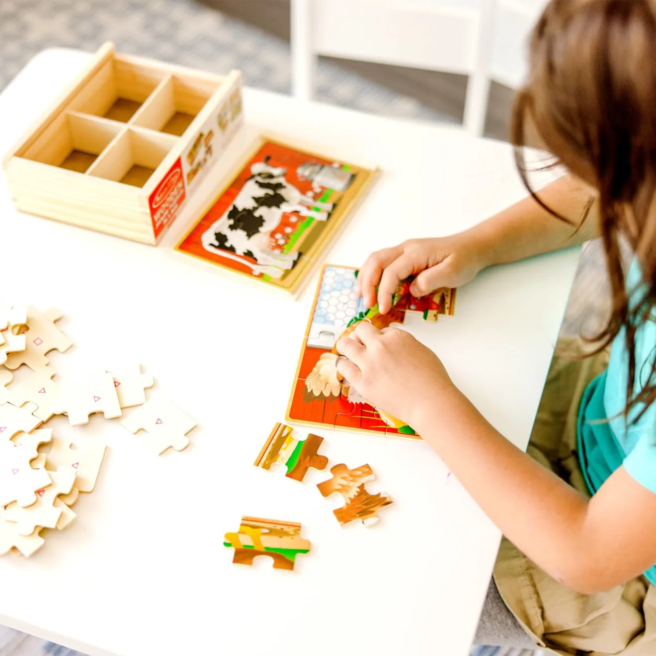 Melissa & Doug boerderijdieren puzzelset hout 4x12 stukjes