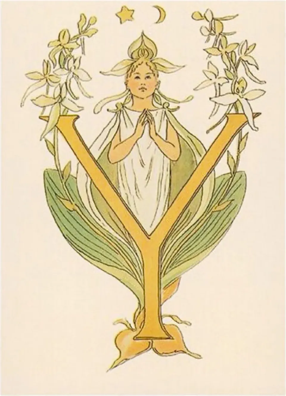 Ginger Fairy Ottilia Adelborg Y ansichtkaart bloemenalfabet