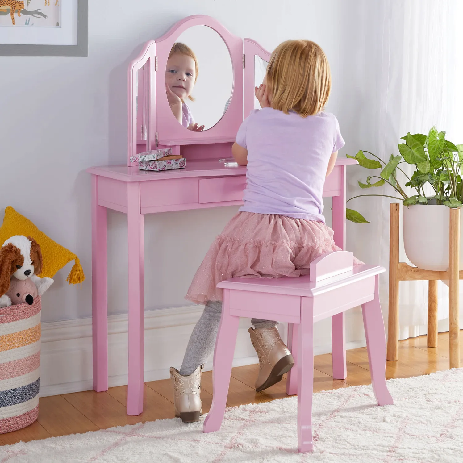Guidecraft Kids Vanity kaptafel met kruk wit spiegel
