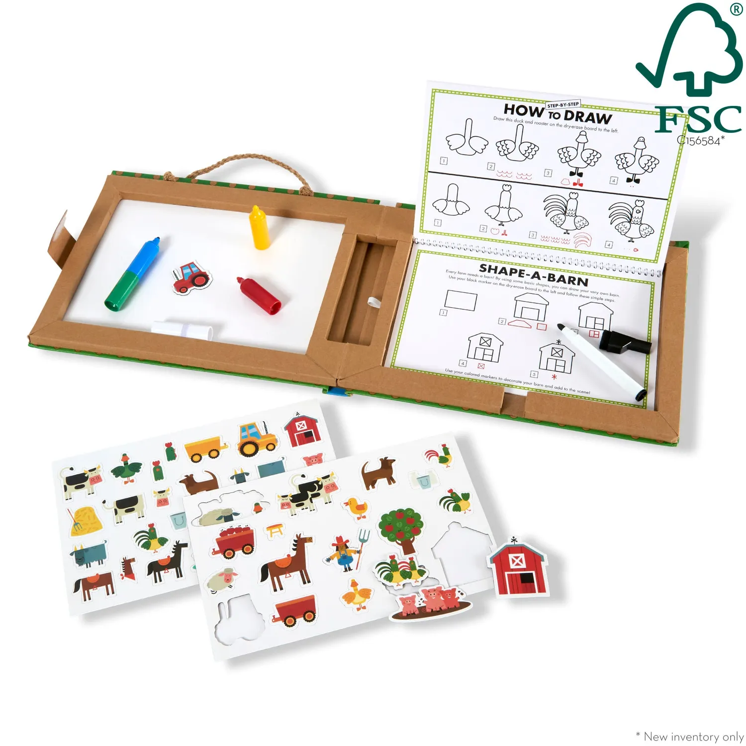 Melissa & Doug Natural Play Farm teken- en magneetkoffer 45-delig
