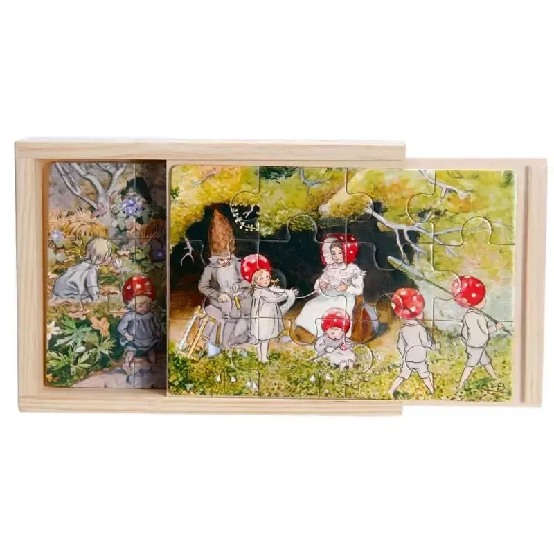 Elsa Beskow Kabouterkinderen puzzel houten kist 4x12 stukjes