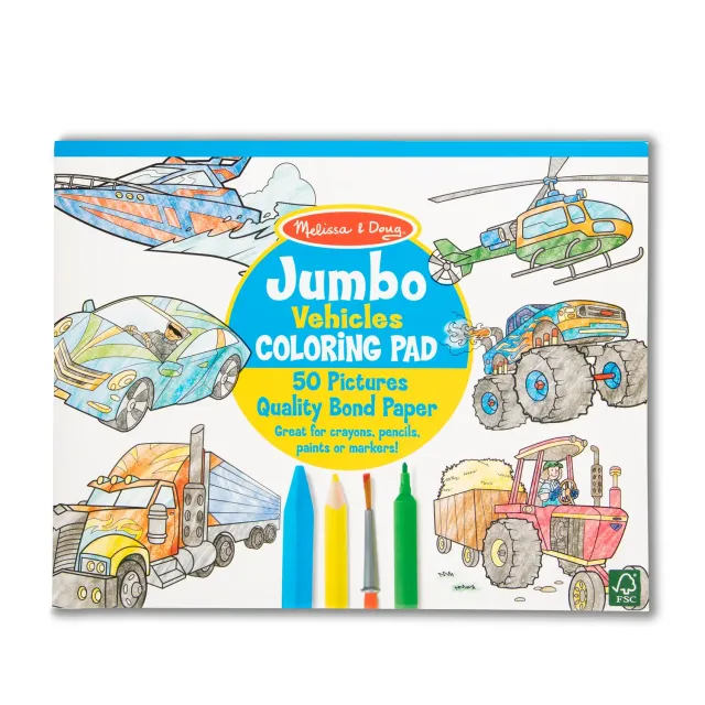 Melissa & Doug Voertuigen kleurblok jumbo 50 vellen auto