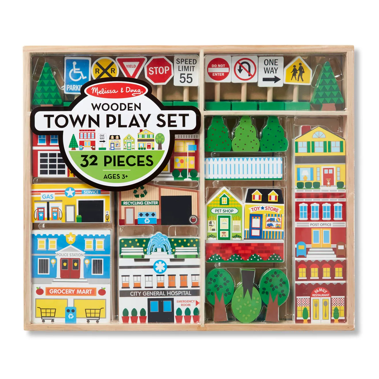 Melissa & Doug Wooden Town houten speelset 32-delig stad