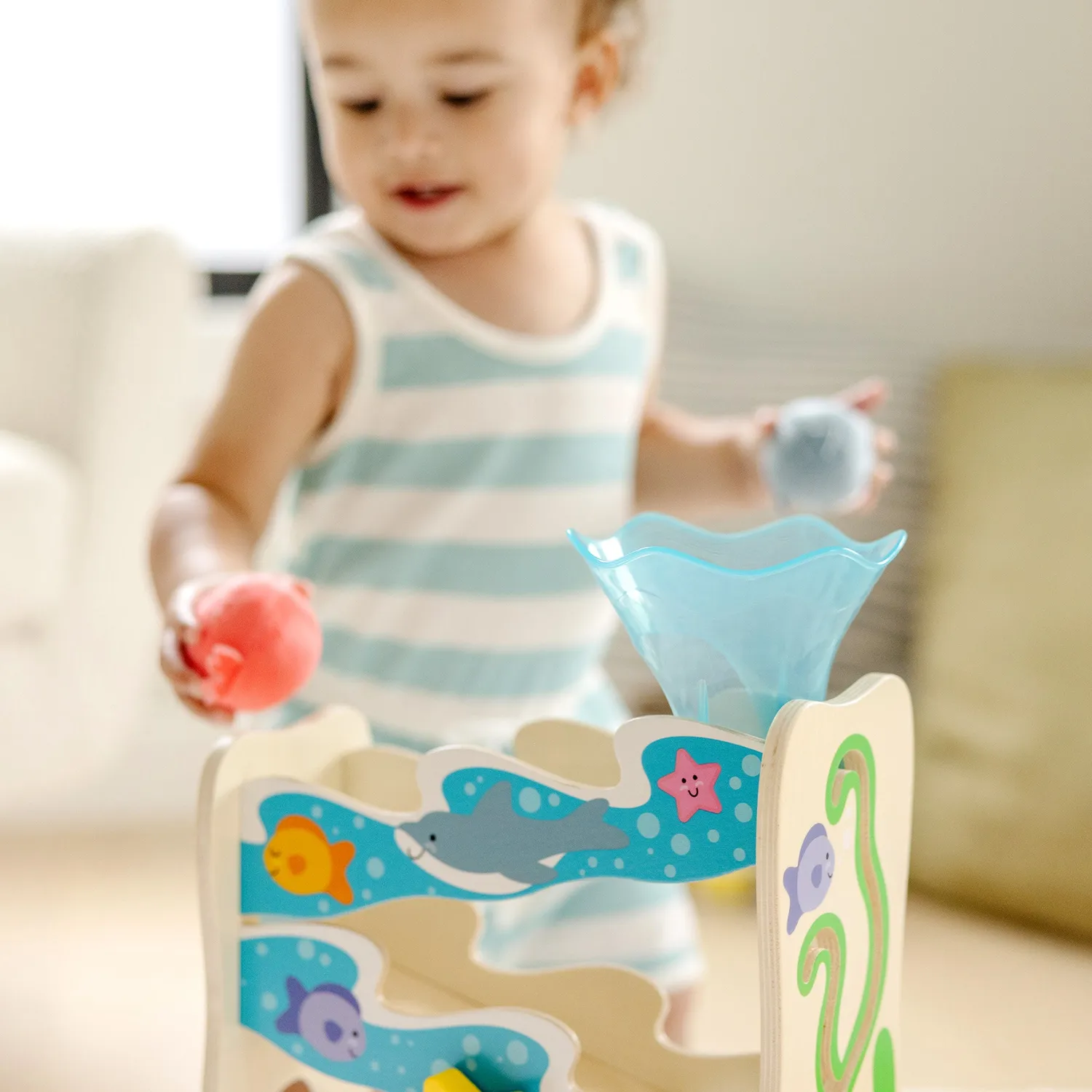 Melissa & Doug Rollables Ocean Slide houten ballenbaan 12+ maanden